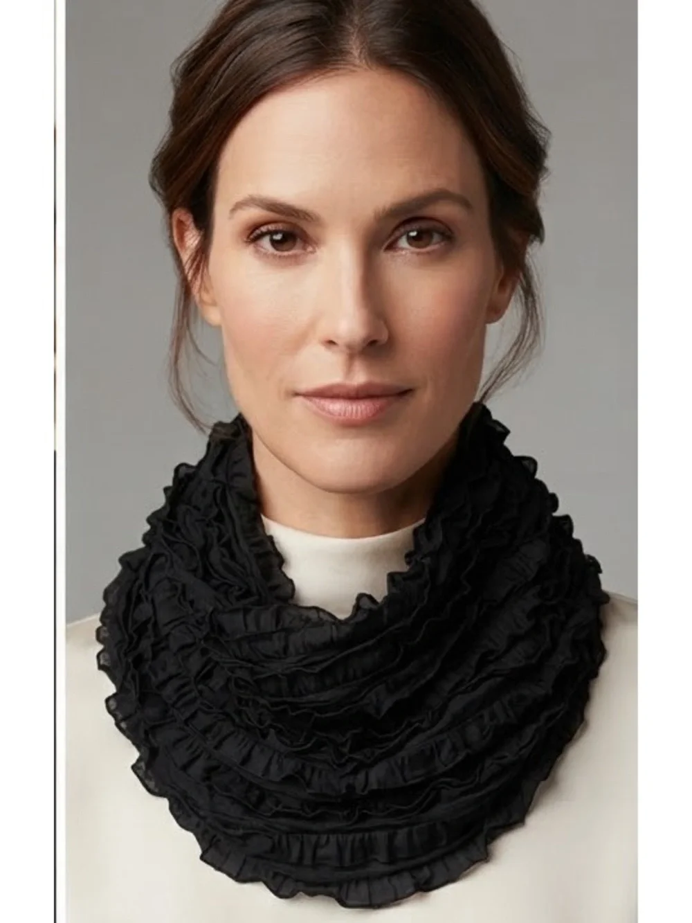 CHRISTOPHER & BANKS Textured Ruffle Scarf 11” x 72” Black EUC